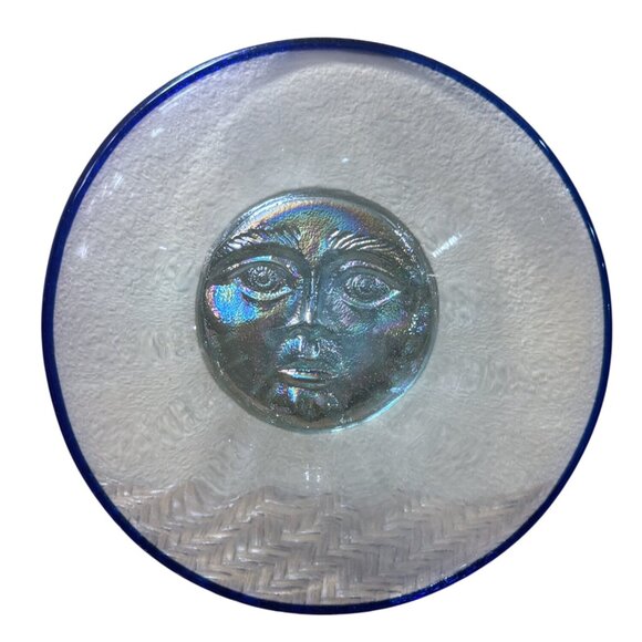 Vintage Blown Iredescent Art Glass Celestrial Sun Face Plate Plague Man Moon 9" - Picture 2 of 8